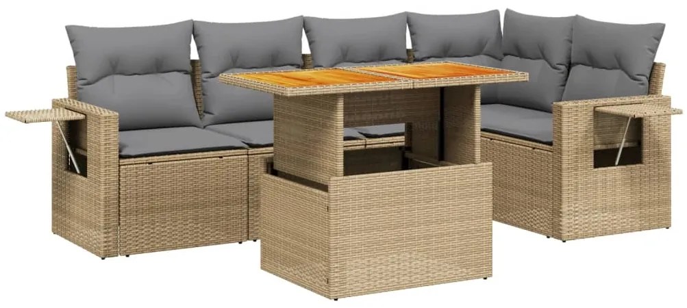 Set divano da giardino 6 pz con cuscini beige in polyrattan