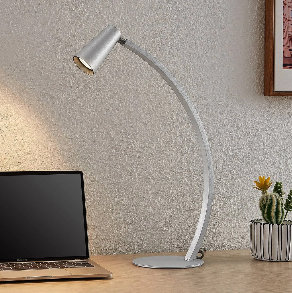 Lampada da tavolo Lucande Velanoris, alluminio spazzolato