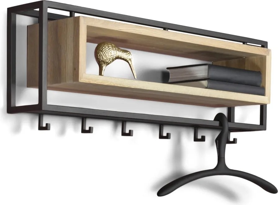 Attaccapanni da parete nero/di colore naturale in metallo con scaffale 78 cm School – Spinder Design