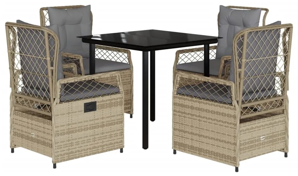 Set da pranzo da giardino 5 pz con cuscini beige in polyrattan