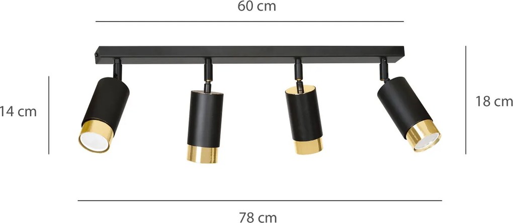 Lampada da Soffitto in Acciaio HIRO 4 Nero Cromo/Oro 4xGU10
