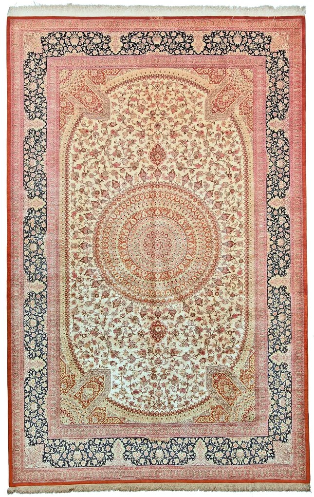 Ghom Tappeto 300x200 Beige (Iran) Annodato A Mano