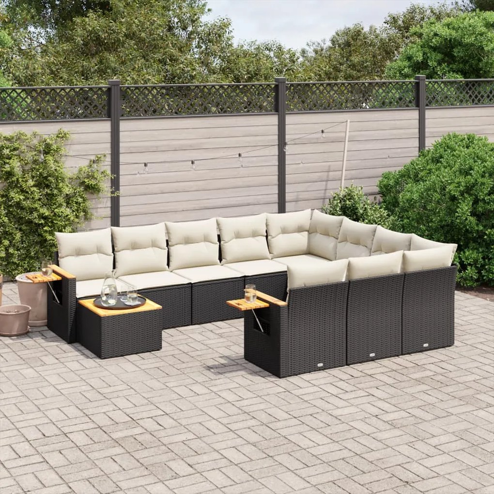 Set divani da giardino 11 pz con cuscini in polyrattan nero