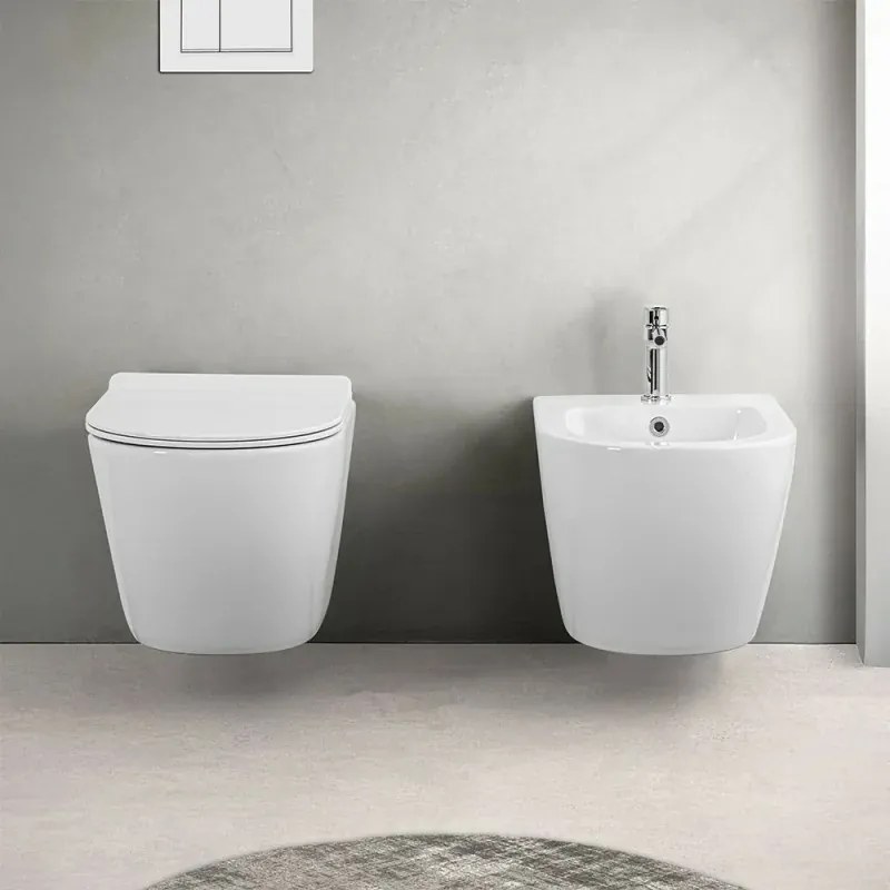 Coppia sanitari sospesi Rimless serie Tokyo con copriwc rallentato