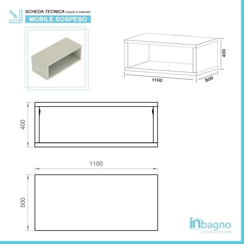 Composizione bagno sospesa aperta 110 cm Master grigio nuvola