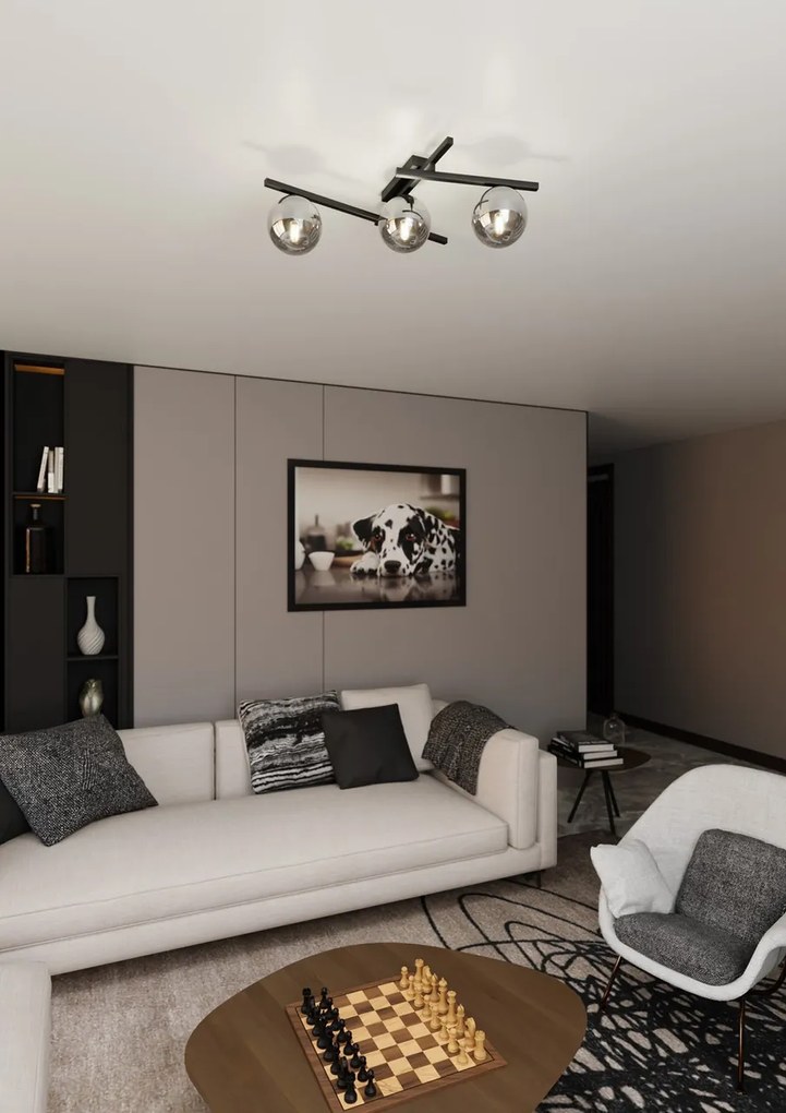 Lampadario da Soffitto in Acciaio e Vetro SMART 3 Nero 3xE14