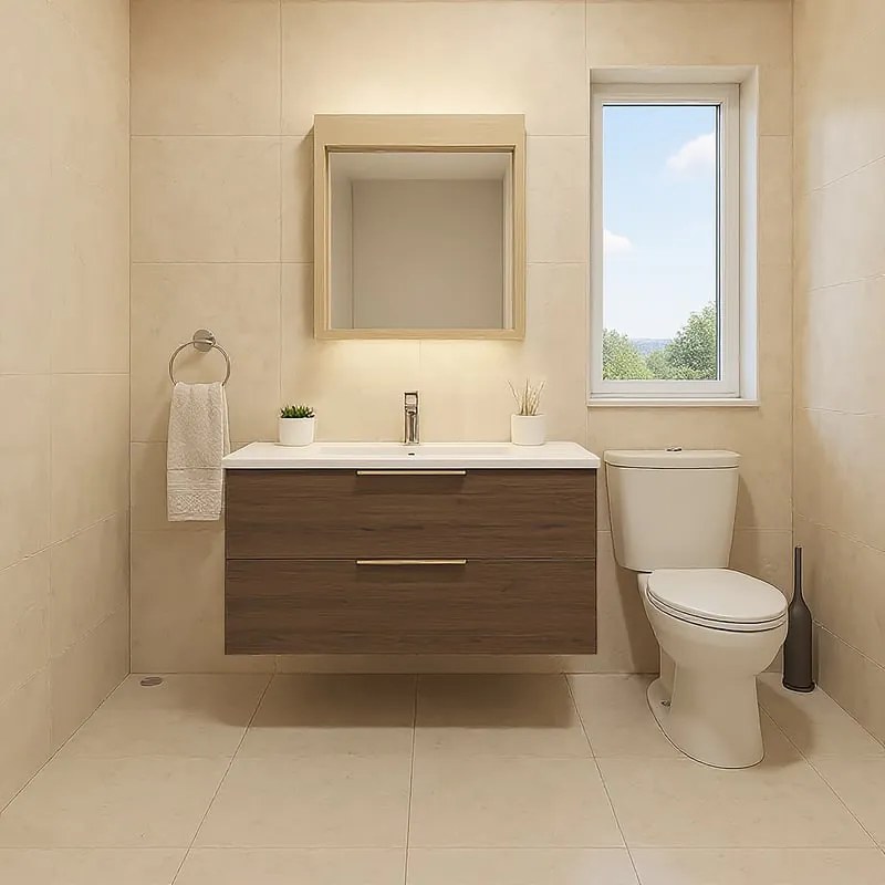 Mobile da bagno sospeso sotto lavabo L 120 x H 64 x P 48 cm noce, 2 cassetti Apertura push-pull SENSEA Neo, Maniglie acquistabili separatamente
