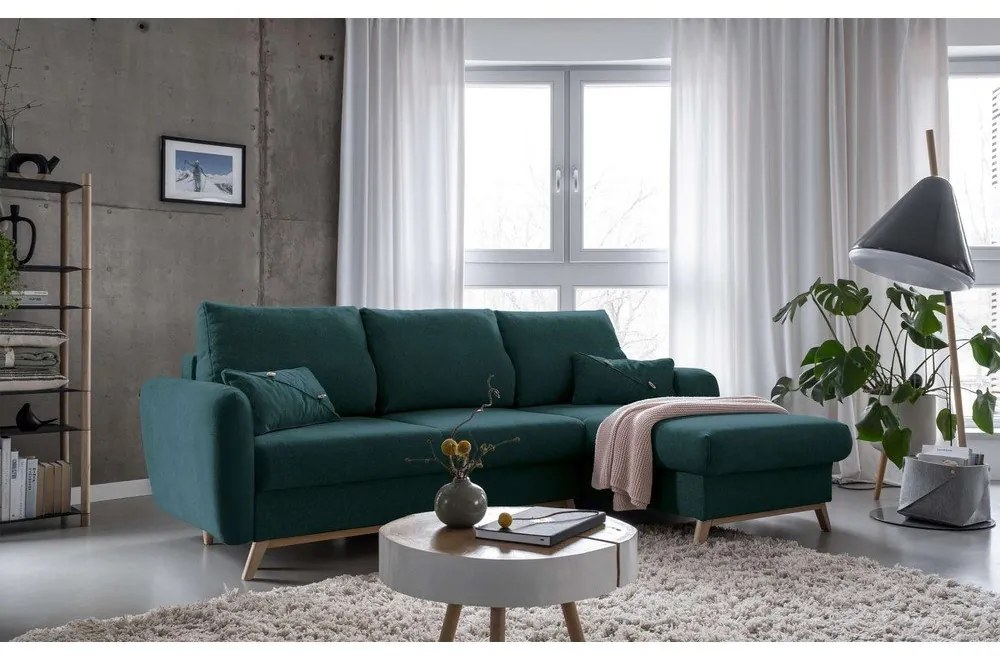 Divano letto angolare turchese, angolo destro Scandic Lagom - Miuform