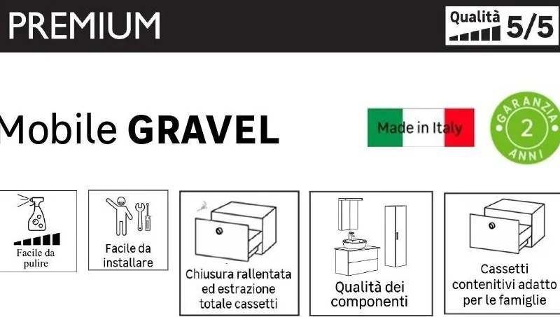 Mobile bagno sospeso con lavabo L 135 x H 36 x P 51 cm grigio basalto per vasca a sinistra Ginevra