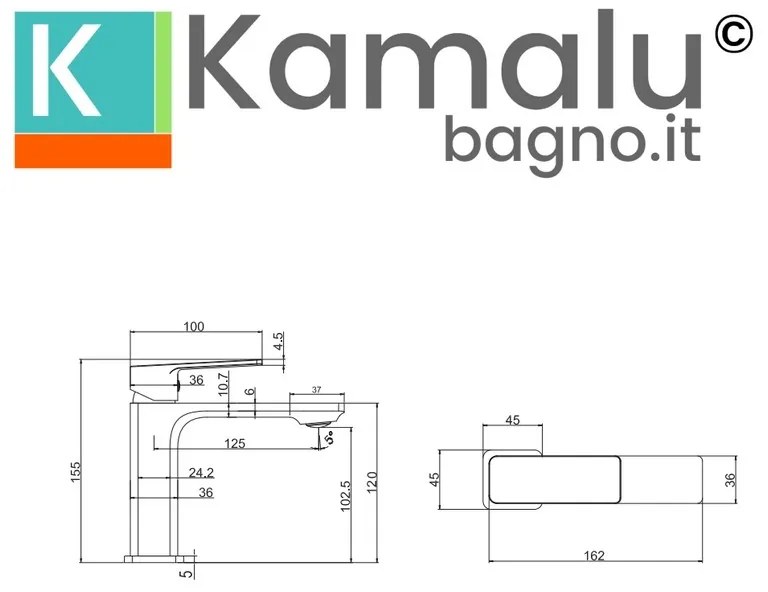 Kamalu - miscelatore lavabo linea squadrata in ottone nero | kam-diana