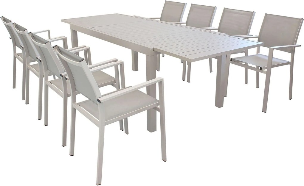 DEXTER - set tavolo in alluminio cm 160/240 x 90 x 75 h con 8 poltrone Venus