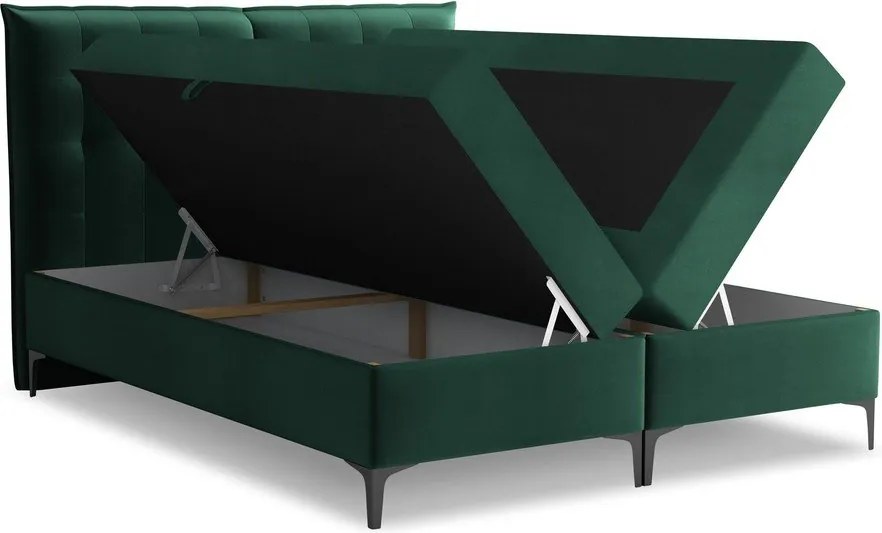 Letto boxspring verde scuro con contenitore 140x200 cm Mikana – Makamii