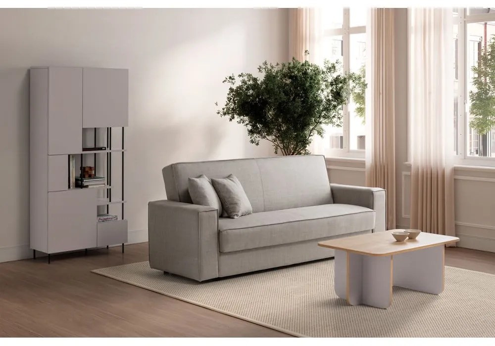 Tavolino da salotto color crema/di colore naturale con piano effetto rovere 56x100 cm Hillary – Marckeric