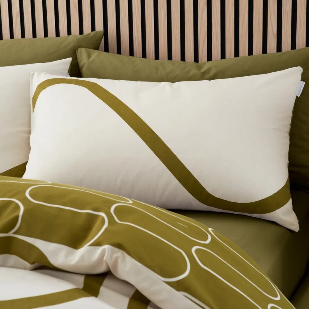 Set copripiumino e federa color kaki e beige per letto matrimoniale 200x200 cm Linear Curve – Catherine Lansfield