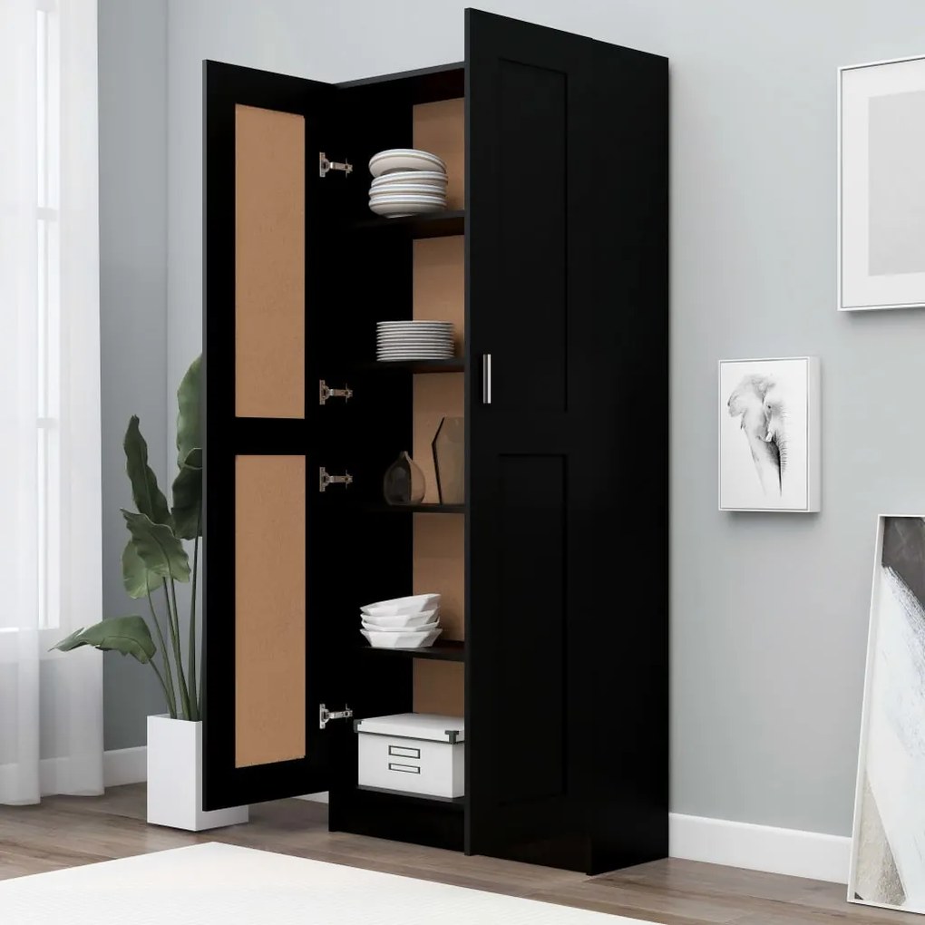 Libreria Nera 82,5x30,5x185,5 cm in Legno Multistrato