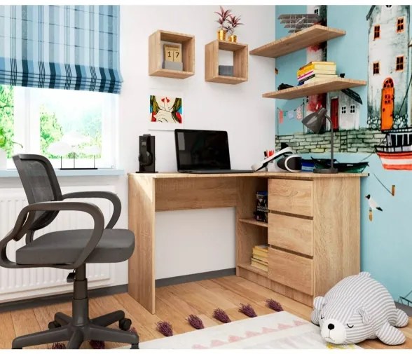 Scrivania Angolare 124 Cm Destra 3 Cassetti Rovere Sonoma Artika