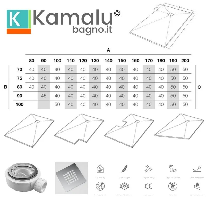 Kamalu - Piatto doccia 80x140 effetto pietra colore tortora | KAM-CP100