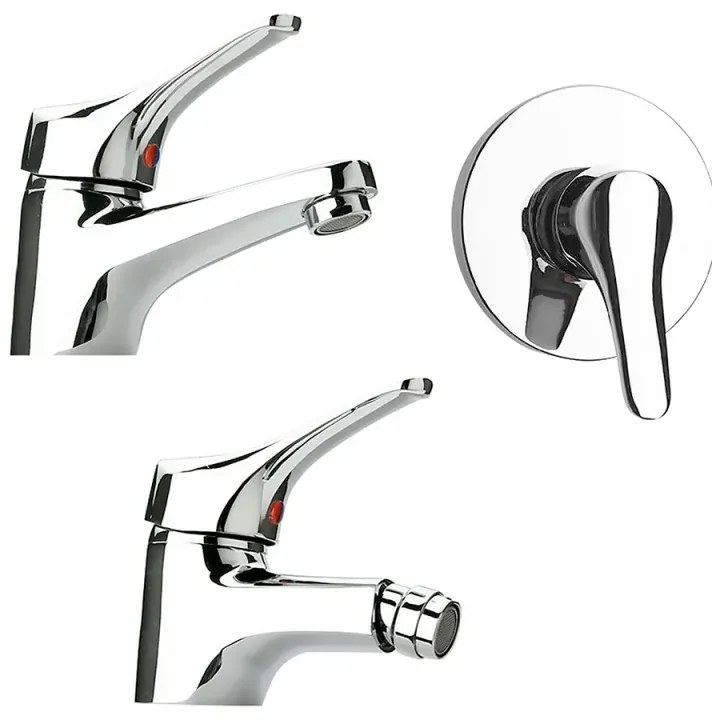 Set miscelatori lavabo bidet e doccia incasso cromati Piralla Ariel scarico incluso