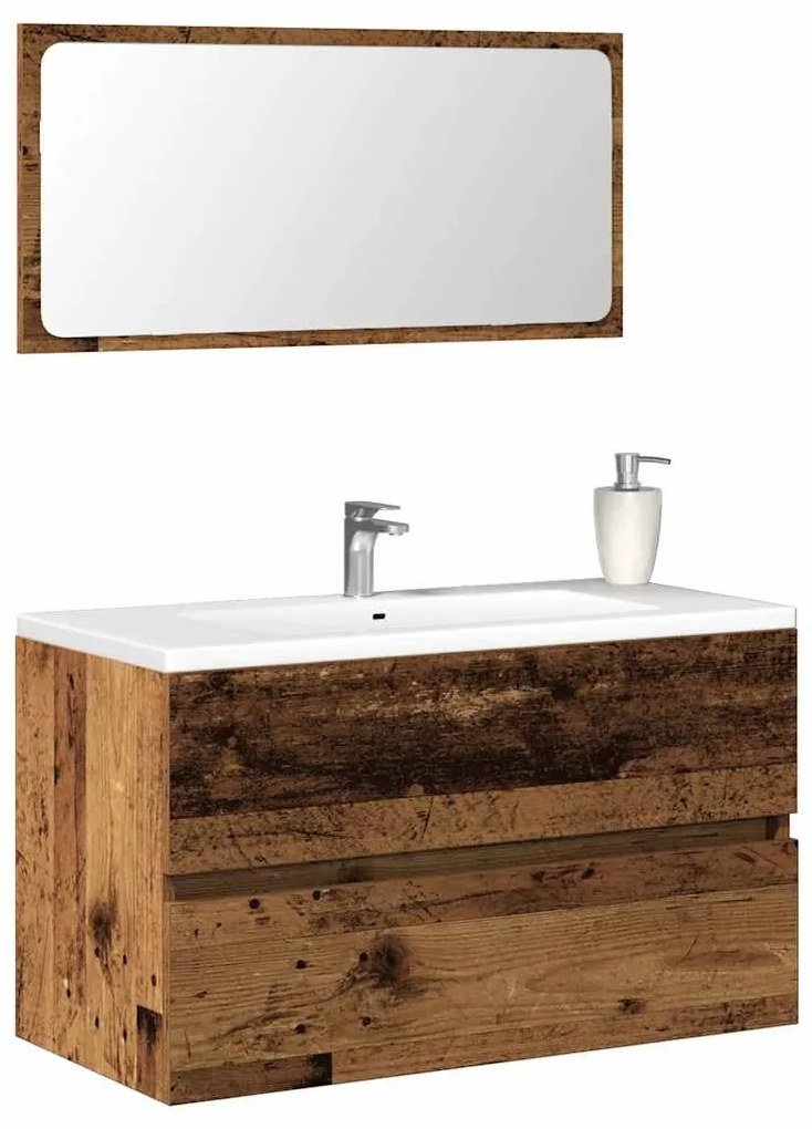 Mobile Da Bagno Con Specchio İn Legno Antico Legno Multistrato /