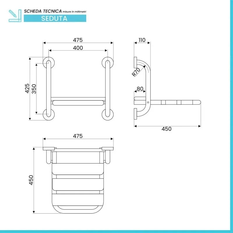 Sedile ribaltabile per disabili bianco