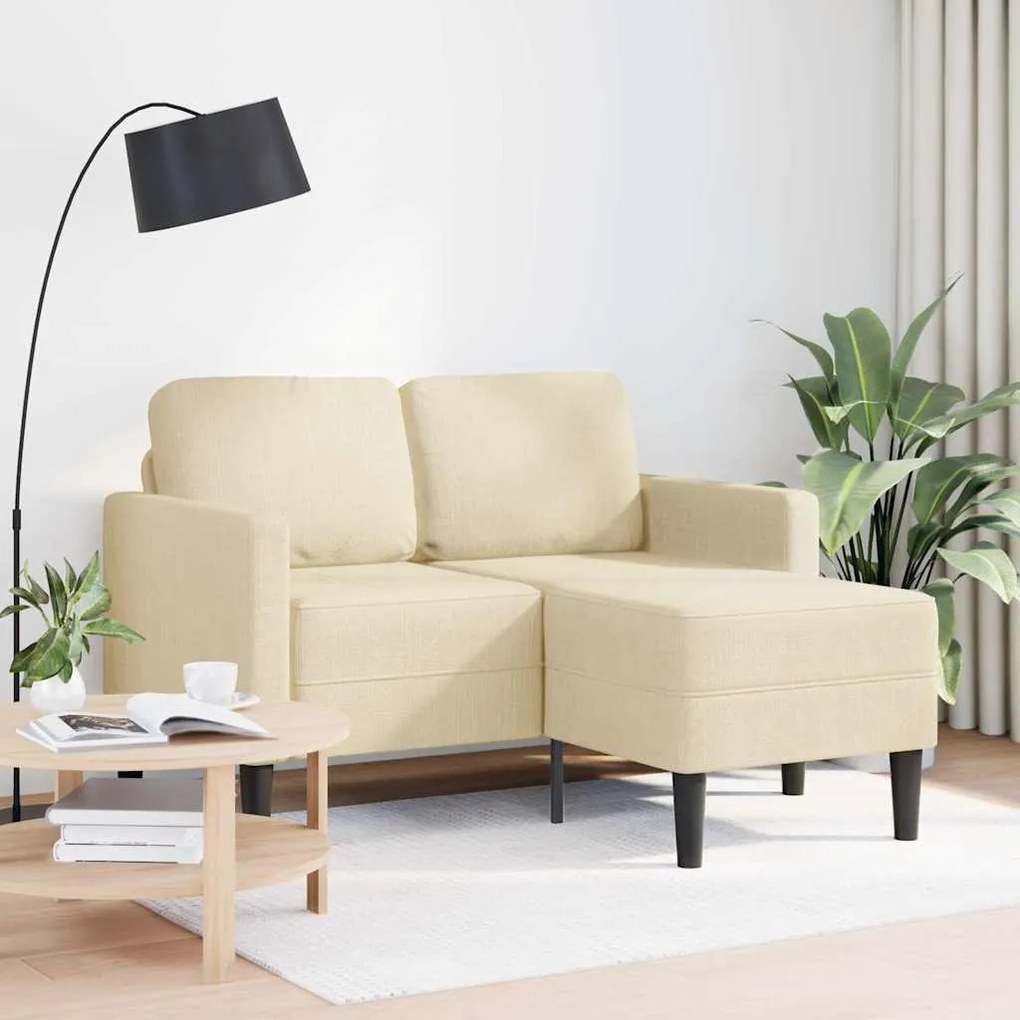 Divano 2 Posti Con Chaise Longue A L Crema 125 Cm İn Tessuto /