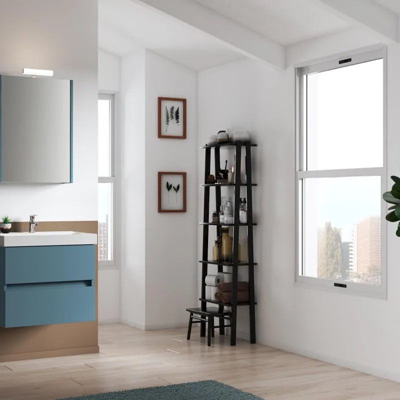 Specchio Contenitore Con Illuminazione Akira laccato opaco blu pacifico L 51.5 x H 70 x P 15.5 cm