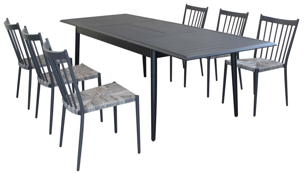 IMPERIUM - set tavolo in alluminio cm 160/240x90x76 h con 6 sedute