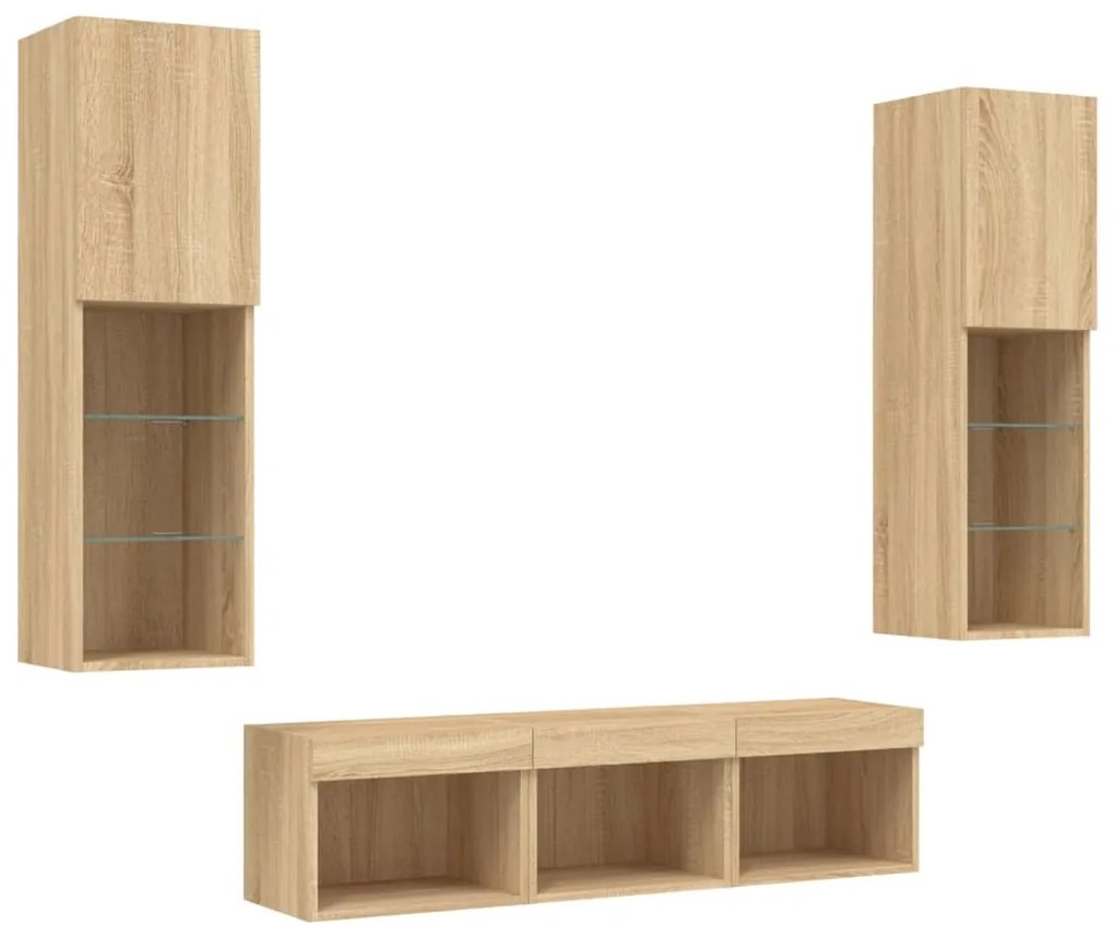 Mobili tv a muro con led 5pz rovere sonoma legno multistrato
