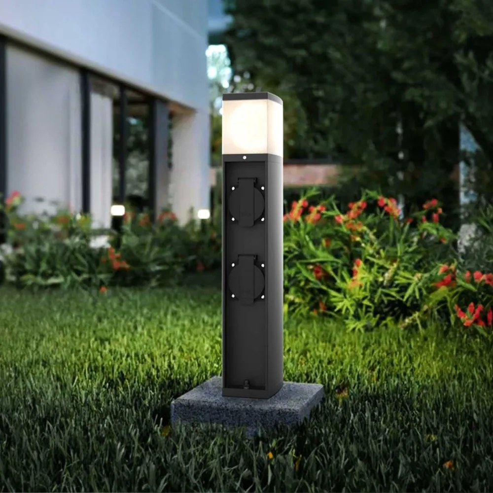 Paletto da Giardino Rettangolare Doppia Presa Corrente 40cm, G9 - Nero Colore del corpo Nero