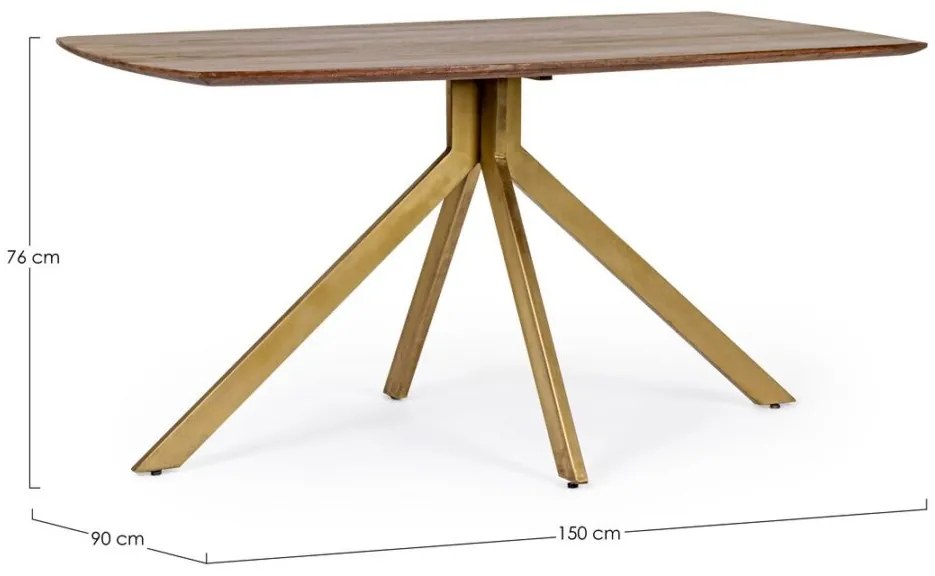 Tavolo SHERMAN in legno di mango e base finitura ottone 150 x 90 cm