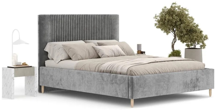 Letto matrimoniale imbottito grigio con contenitore con rete inclusa 160x200 cm Etero – Maison de Rêve