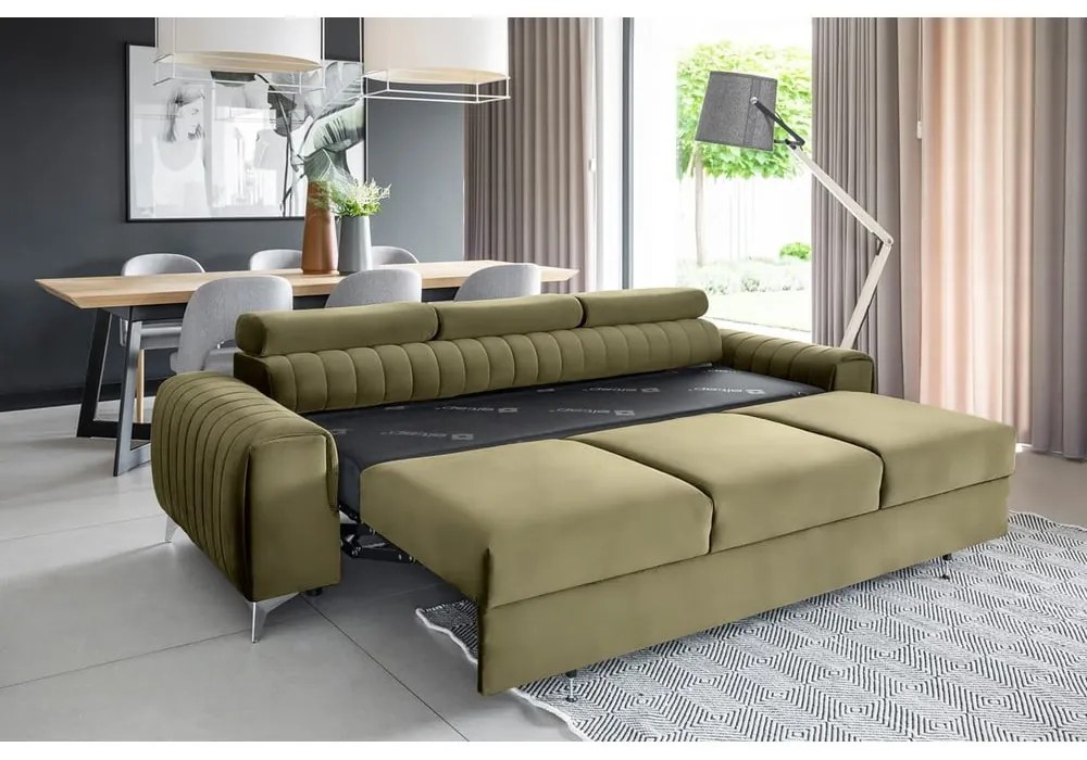 Divano color kaki allungabile e rivestimento in velluto 261 cm Laurence – ELTAP