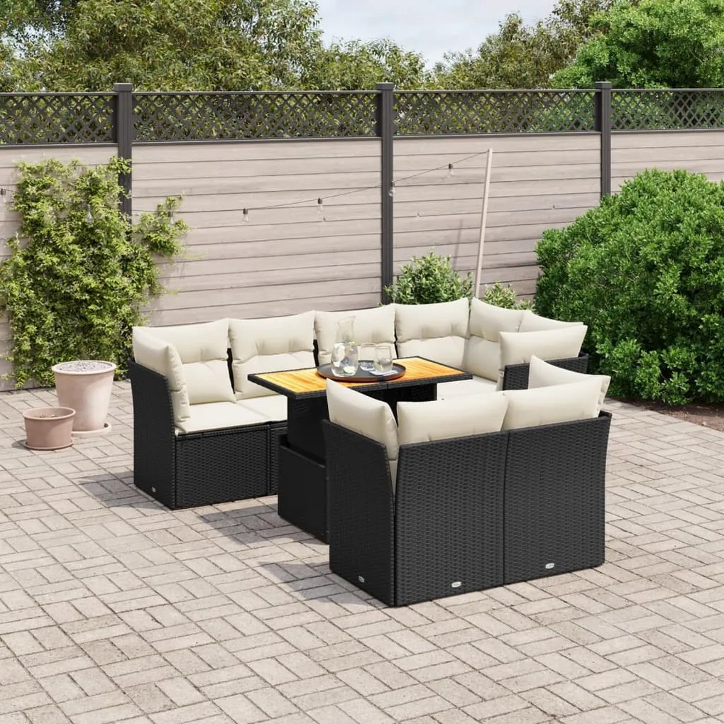 Set Divani da Giardino con Cuscini 8 pz Nero in Polyrattan