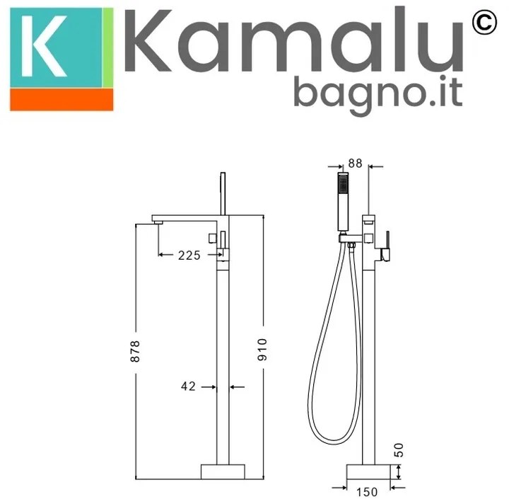 Kamalu - Miscelatore da terra in acciaio inox lucido con doccetta e flessibile | KAM-DIANA CROMO