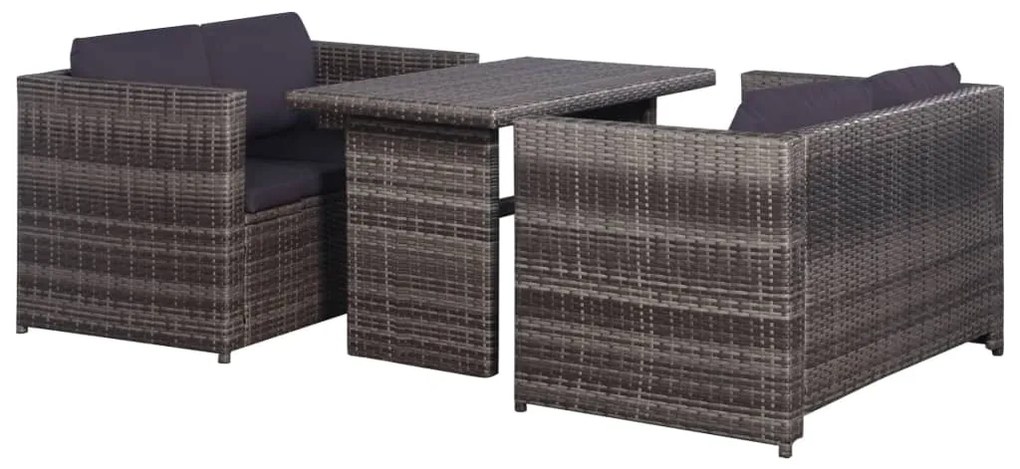 Set da bistrot 3 pz con cuscini in polyrattan grigio