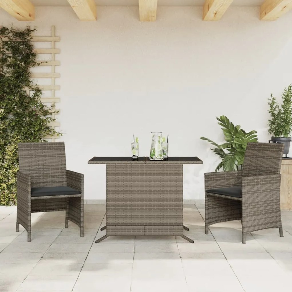 Set Da Bistrò 3 Pz Con Cuscini Grigio İn Polyrattan /