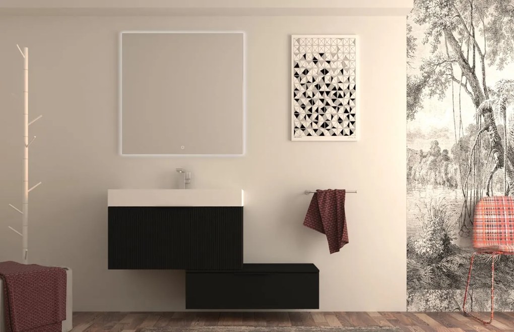 Mobile da bagno sospeso sotto lavabo L 90 x H 43 x P 44 cm nero laccato opaco, 3 cassetti BADEN HAUS MODULA