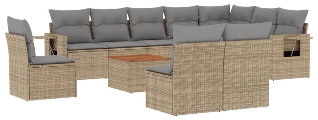 Set divano da giardino 11 pz con cuscini beige misto polyrattan