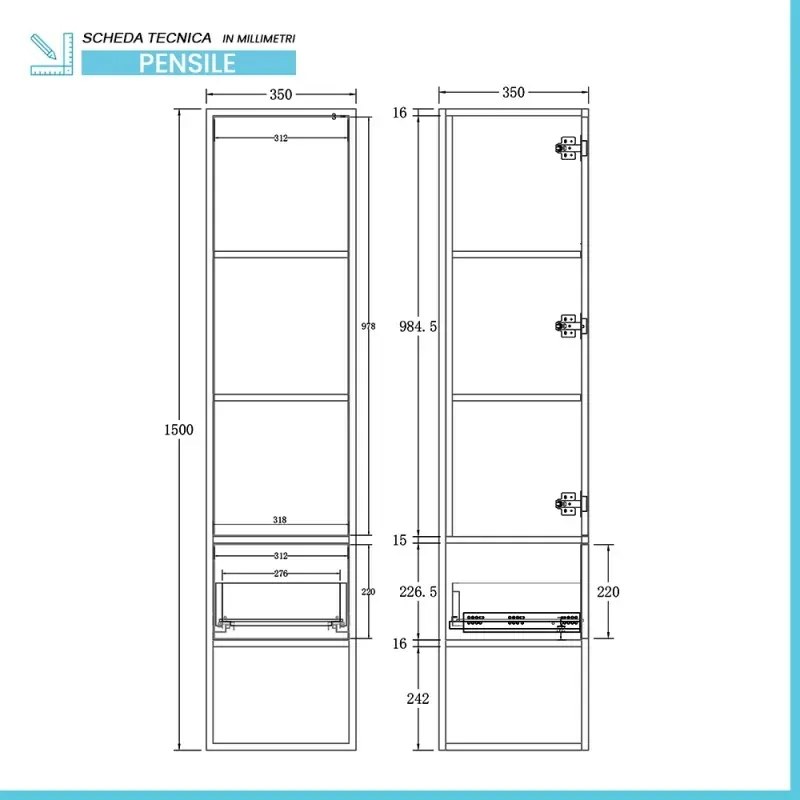 Mobile bagno sospeso 80 cm industrial nero e legno con pensile Baketo