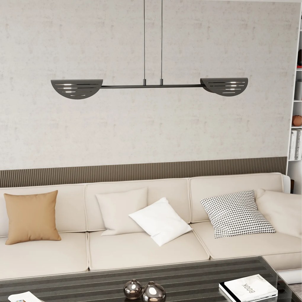 Lampadario Moderno 2 Luci Iperione A Bracci In Acciaio Nero