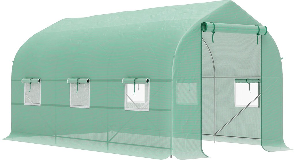 Serra a Tunnel Anti-UV 4x2x2 m con 6 Finestre a Rete e Ingresso Arrotolabile in Metallo e PE Verde...