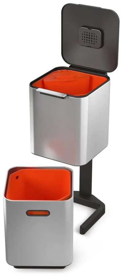 Bidone in acciaio per rifiuti differenziati in argento 40 l Totem Compact - Joseph Joseph