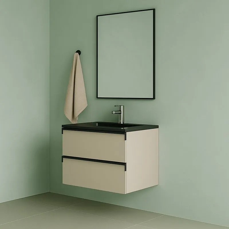 Mobile da bagno sospeso sotto lavabo L 59.5 x H 40 x P 45.5 cm beige laccato opaco, 2 cassetti Fusion