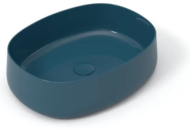 Lavabo da appoggio Wave OLYMPIA CERAMICA ovale in ceramica L 50 x H 14 x P 40 cm blu piletta non inclusa