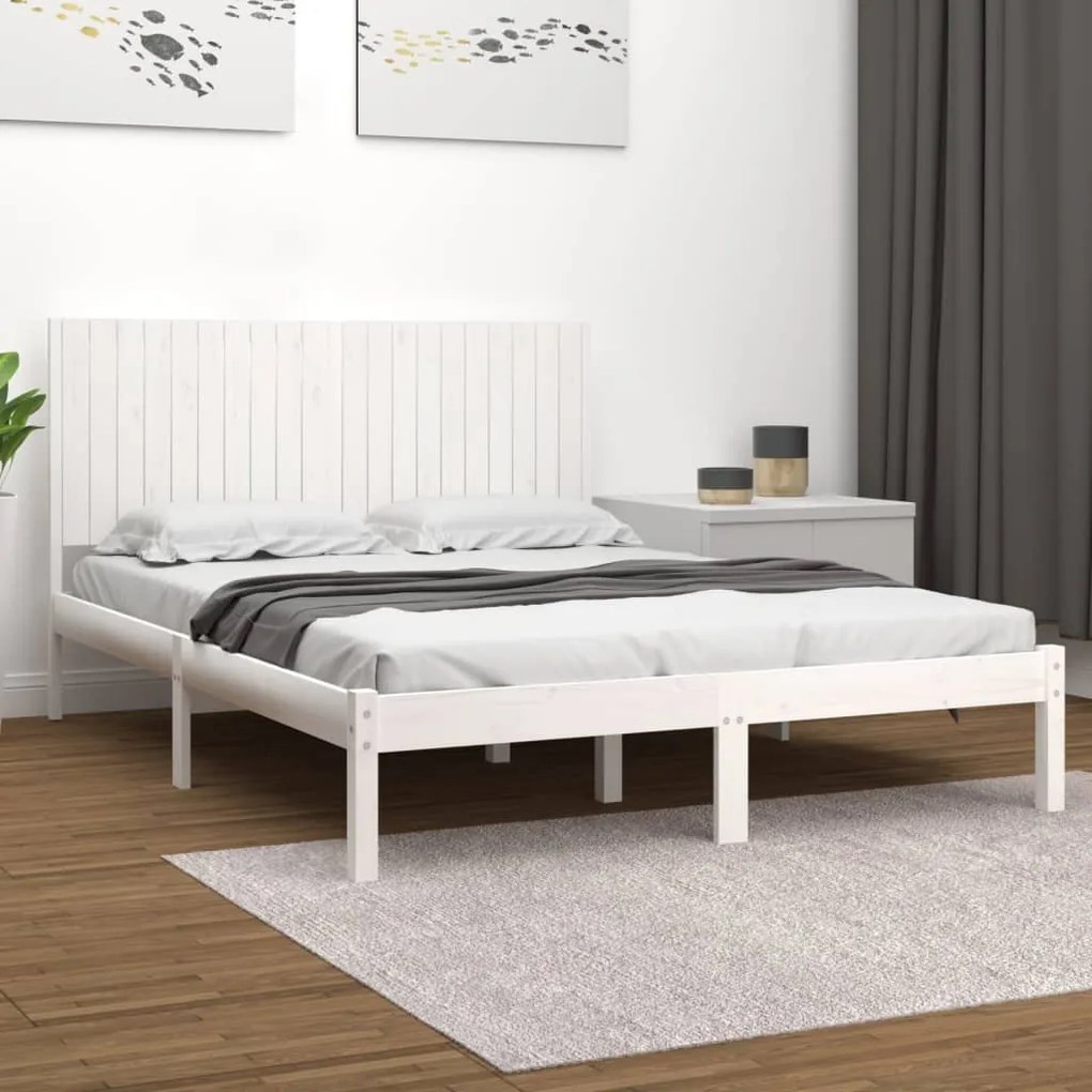 Giroletto Senza Materasso Bianco 200x200 Cm Legno Massello Pino /