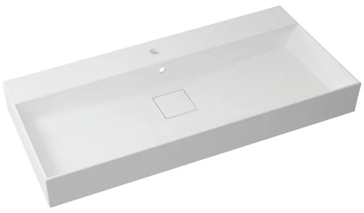 Lavabo a incasso rettangolare vasca centrale Neo L 105 x H 15 x P 49 cm in resina bianco lucido