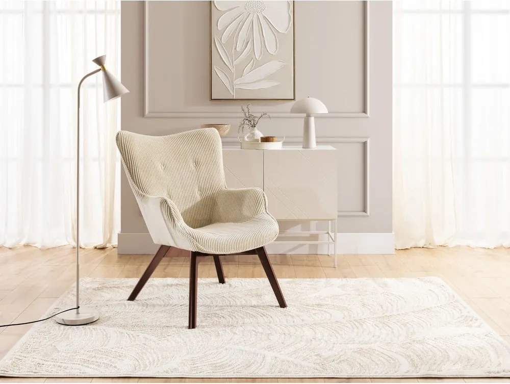 Poltrona beige con rivestimento in velluto a coste Niko – Ropez