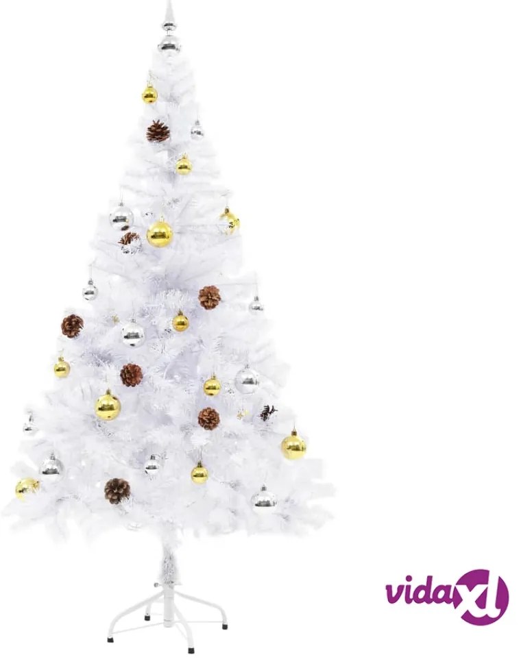 vidaXL Albero di Natale Preilluminato con Palline Bianco 150 cm