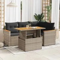 Set Divano Giardino 5 pz con Cuscini Grigio Polyrattan Acacia 3327483