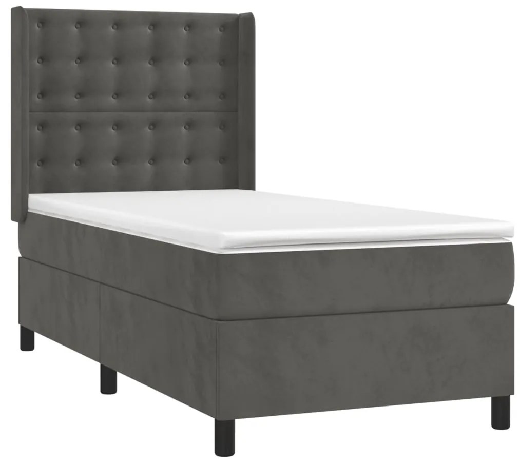 Giroletto a molle con materasso grigio scuro 100x200 cm velluto